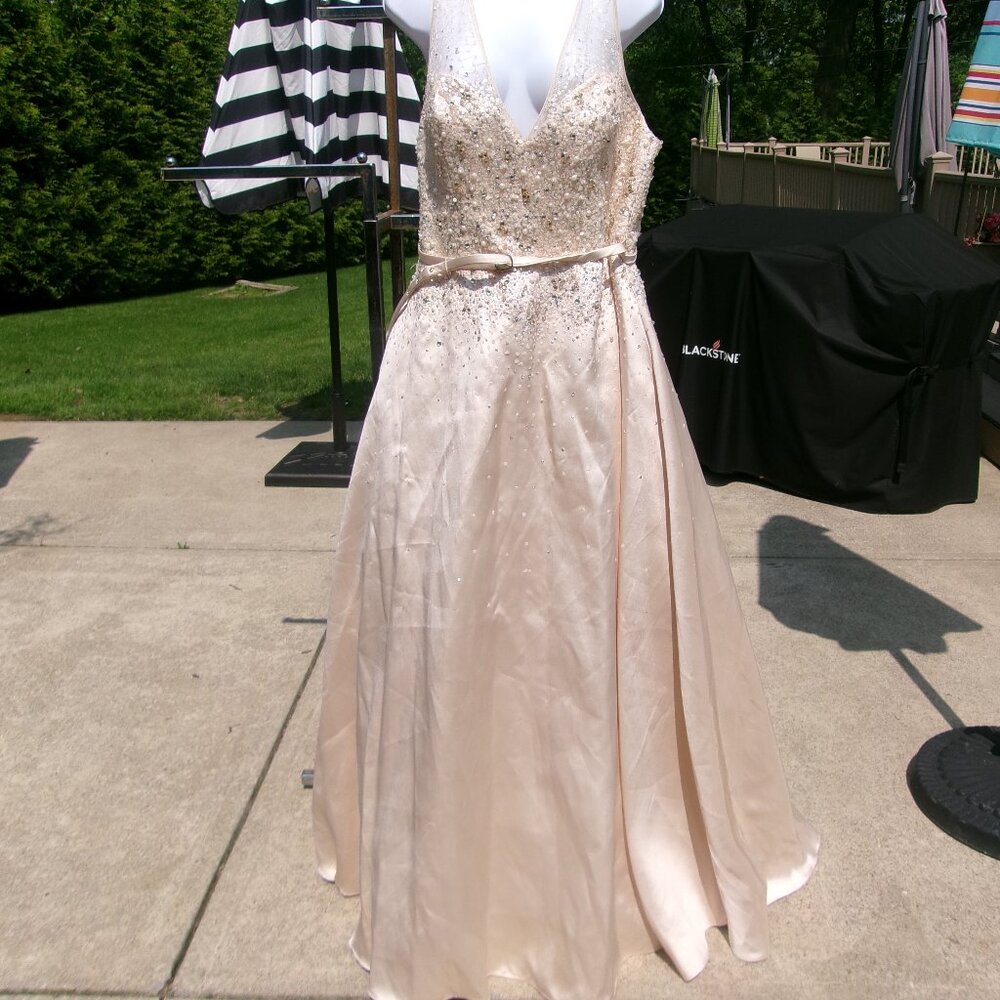 NWT VM COLLECTION EXQUISITE CHAMPANGE BEADED FORMAL GOWN WEDDING 16